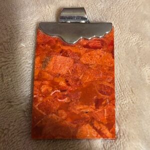 Orange Pendant Necklace with Silver Chain